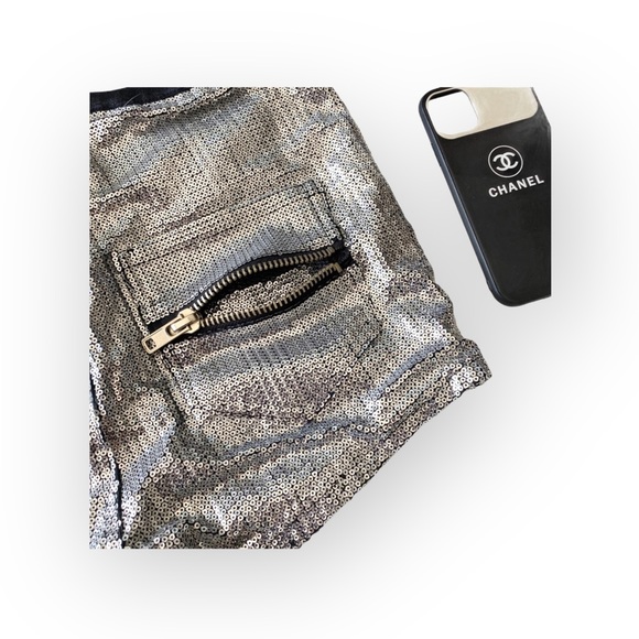 UNIF x Nasty Gal ☻ Sequin Short Hot Shorts ☻ Exposed Front Zipper ☻︎ Silver ☻︎ M - Picture 11 of 17